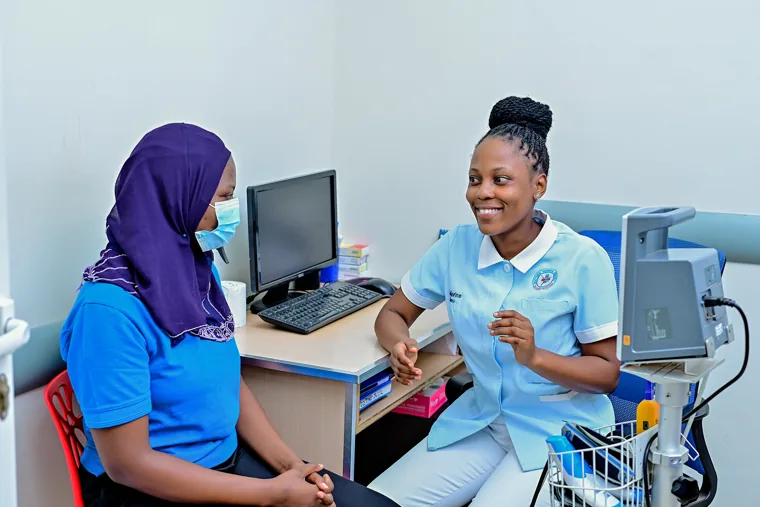 Patient assessment with a nurse at Doctors’ Hospital Sseguku