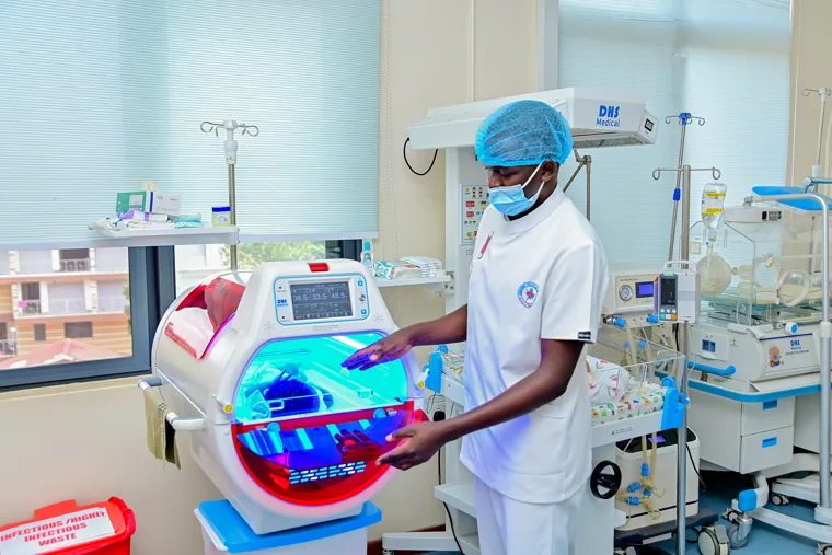 A nurse supporting neonatal care at Doctors’ Hospital Sseguku