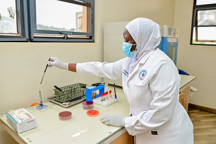 Preparing laboratory samples at Doctors’ Hospital Sseguku