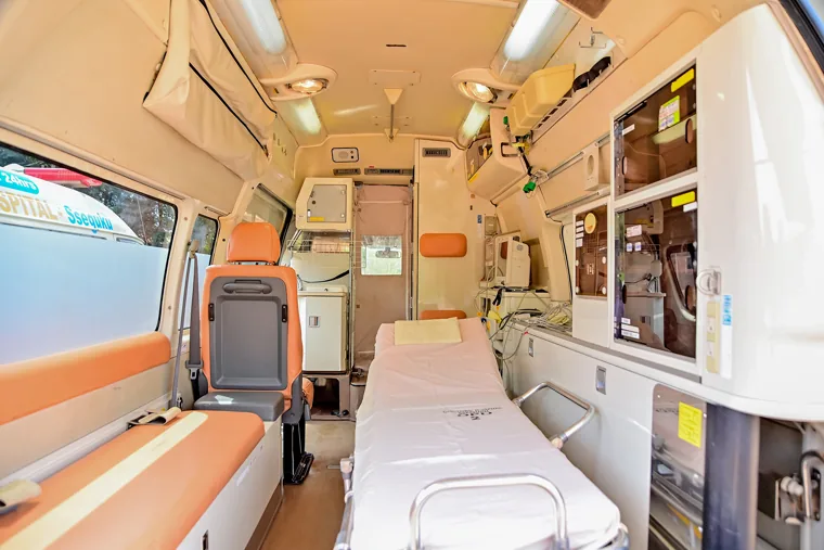 Inside a hospital ambulance at Doctors’ Hospital Sseguku